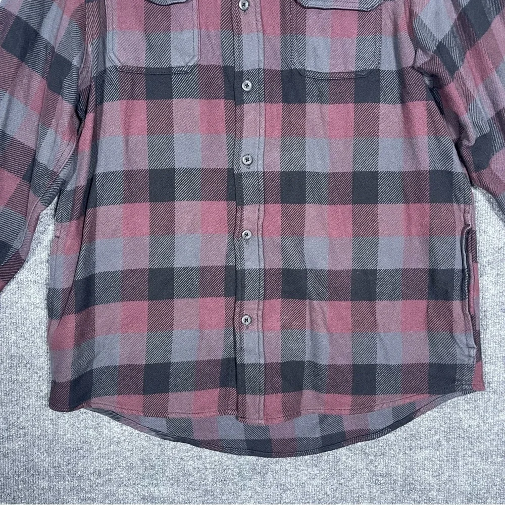 Orvis Mens Large Plaid Flannel Big Bear Shacket‎ Heavyweight Maroon Shirt Jacket